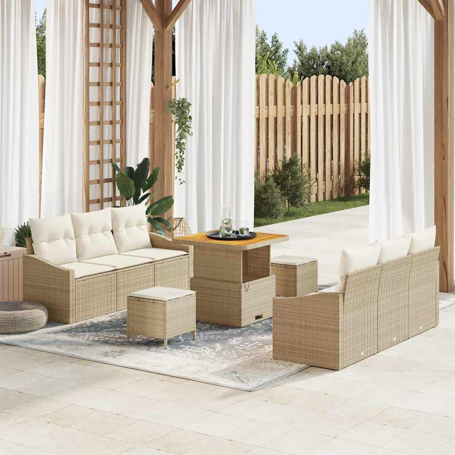 Tuin Sofa Set met kussen met opslag 9 pcs Beige en Crème