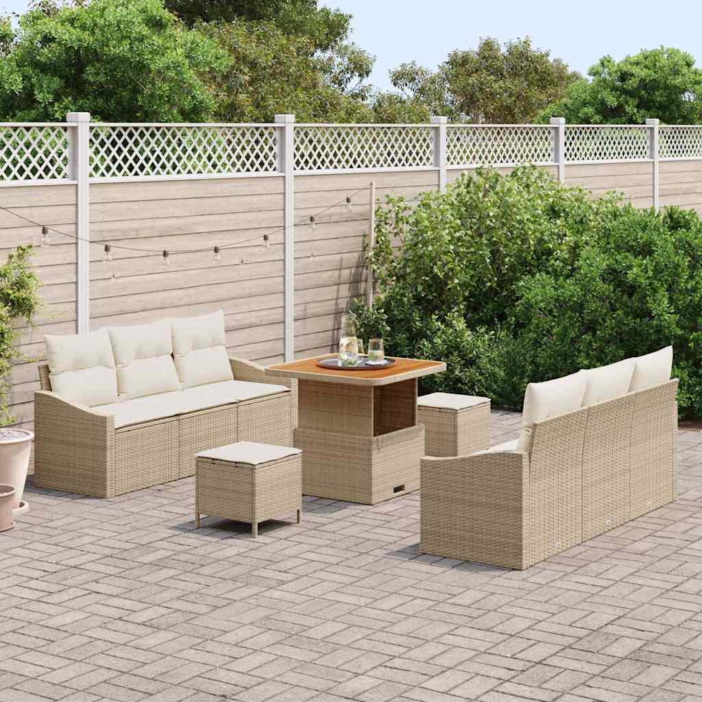 Tuin Sofa Set met kussen met opslag 9 pcs Beige en Crème