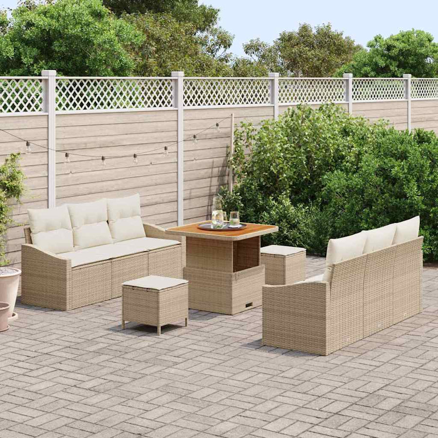 Tuin Sofa Set met kussen met opslag 9 pcs Beige en Crème