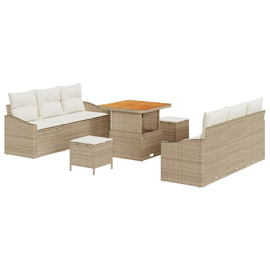 Tuin Sofa Set met kussen met opslag 9 pcs Beige en Crème