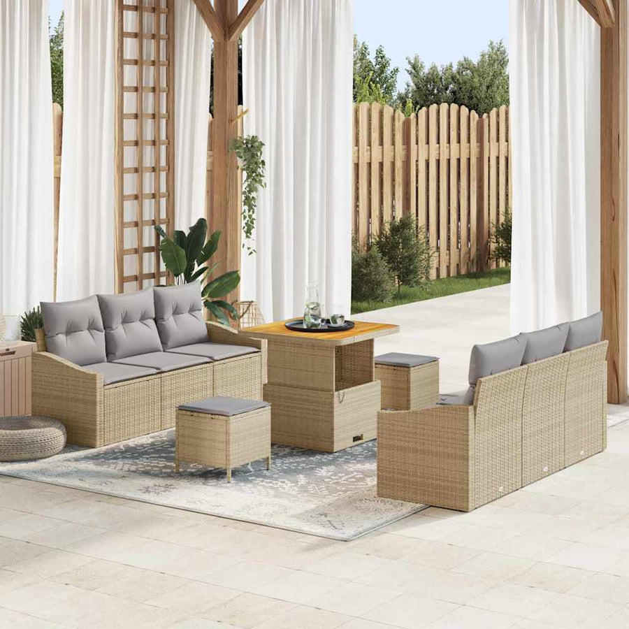 Tuin Sofa Set met kussen met opslag 9 pcs Beige en Licht Grijs