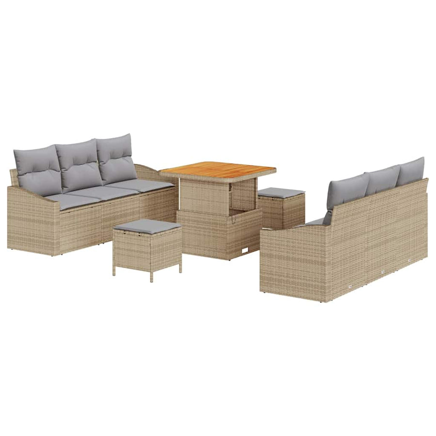 Tuin Sofa Set met kussen met opslag 9 pcs Beige en Licht Grijs
