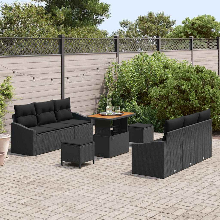 Tuin Sofa Set met kussen met opslag met kussen 9 pcs Zwart