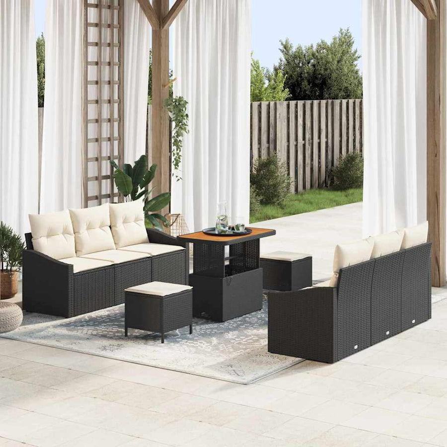 Tuin Sofa Set met kussen met opslag 9 pcs Zwart en Crème