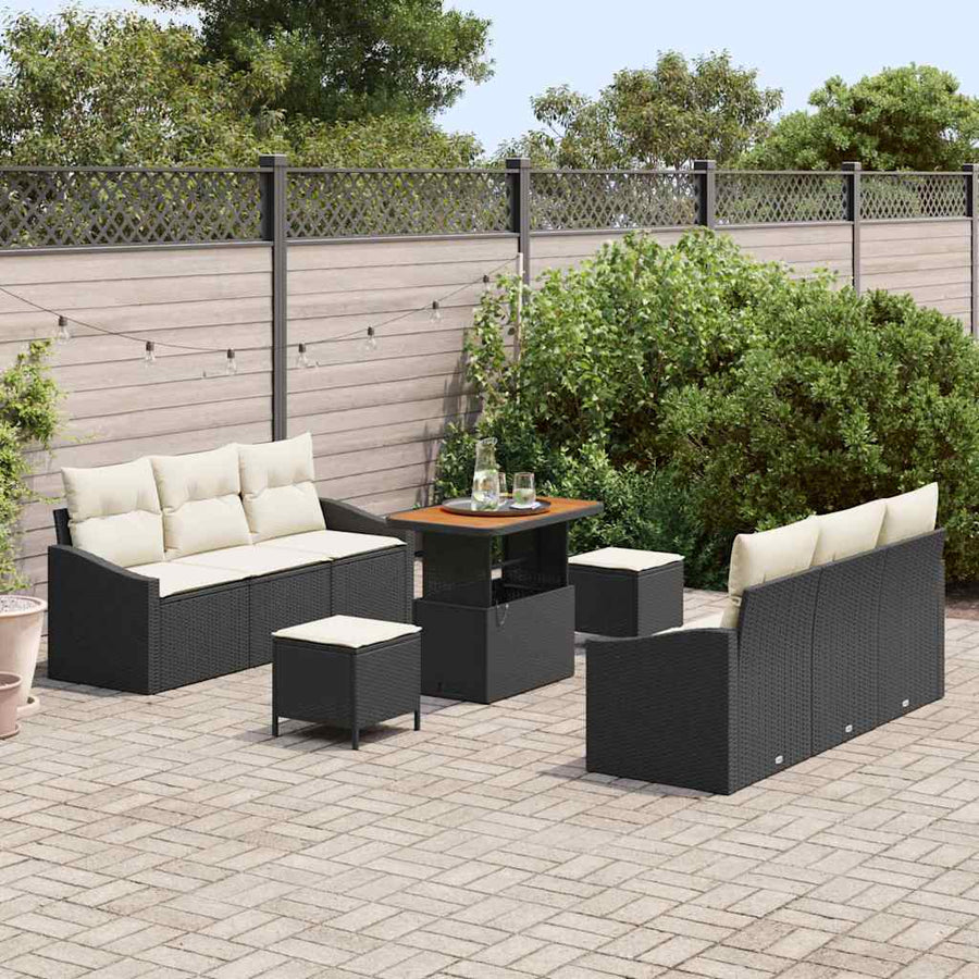 Tuin Sofa Set met kussen met opslag 9 pcs Zwart en Crème