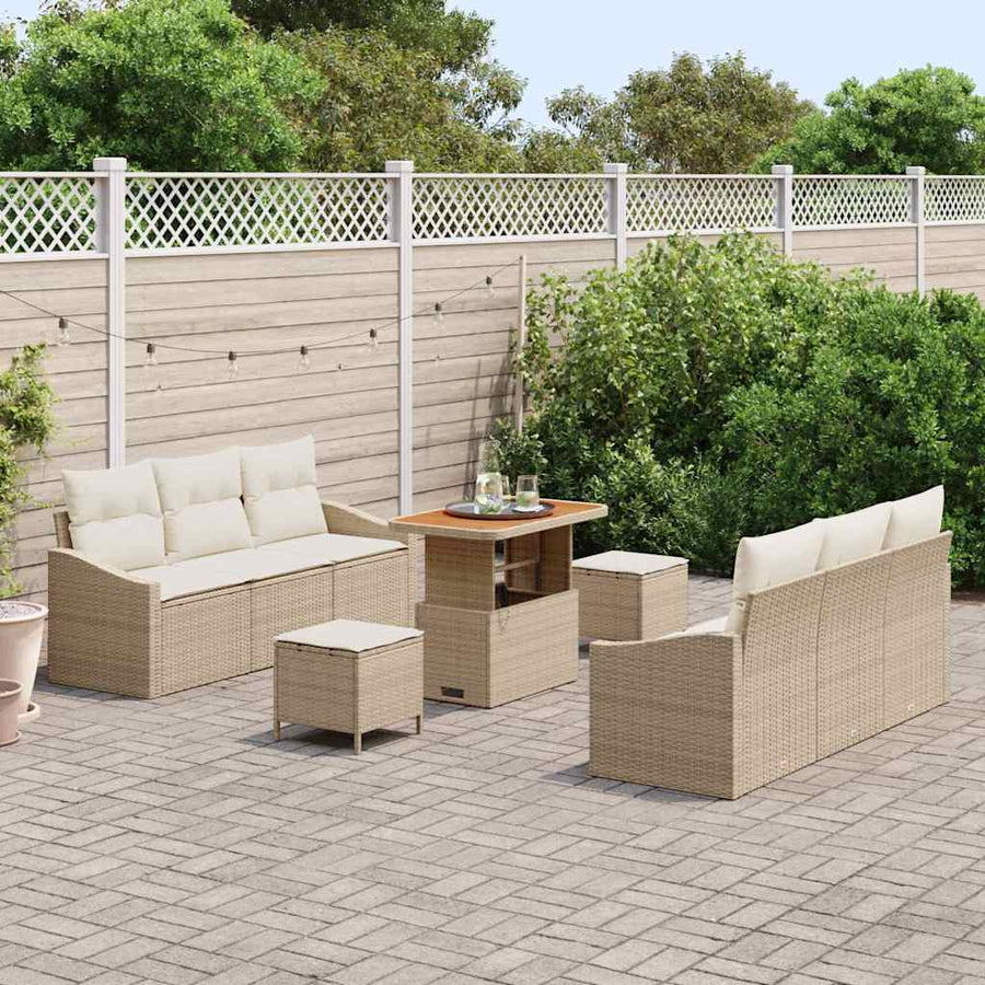 Tuin Sofa Set met kussen met opslag 9 pcs Beige en Crème