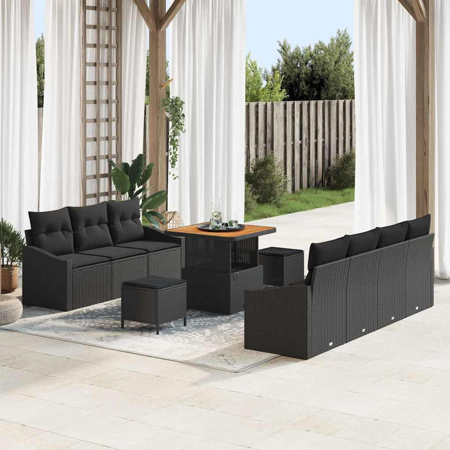 Tuin Sofa Set met kussen met opslag met kussen 10 pcs Zwart