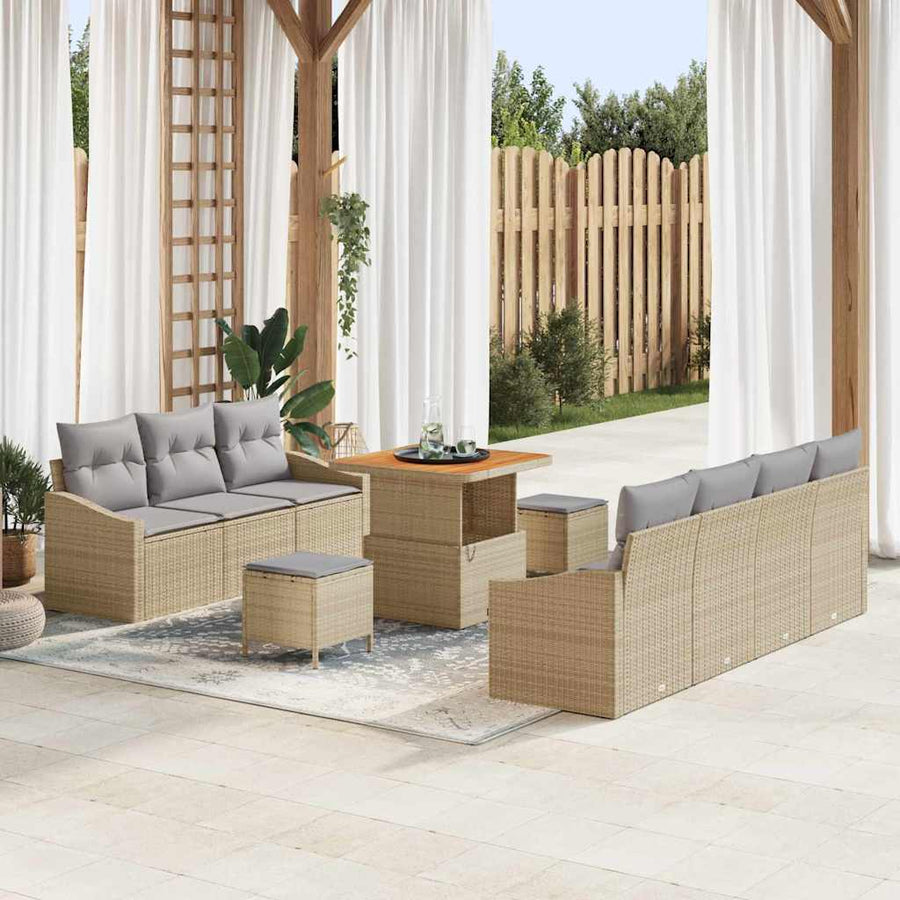 Tuin Sofa Set met kussen met opslag 10 pcs Beige en Licht Grijs