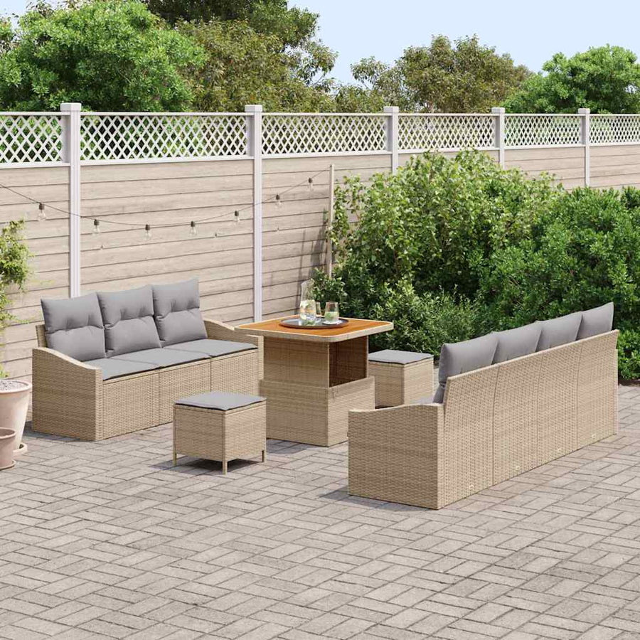 Tuin Sofa Set met kussen met opslag 10 pcs Beige en Licht Grijs