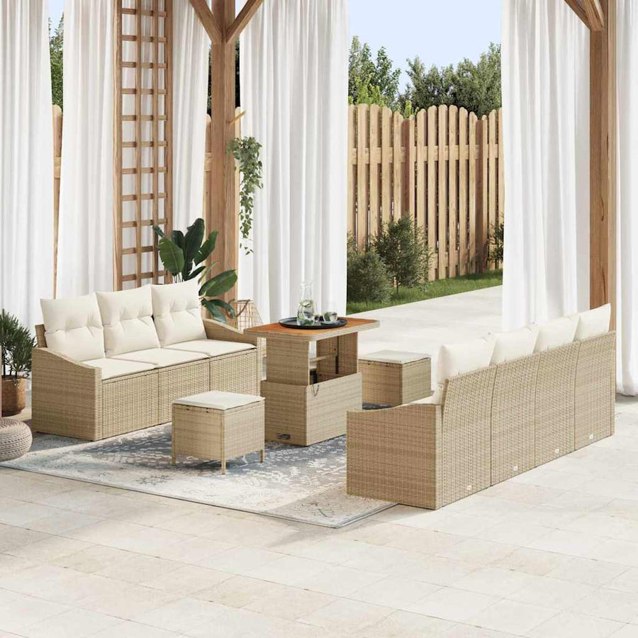 Tuin Sofa Set met kussen met opslag 10 pcs Beige en Crème