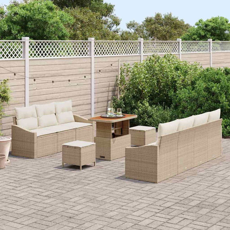 Tuin Sofa Set met kussen met opslag 10 pcs Beige en Crème