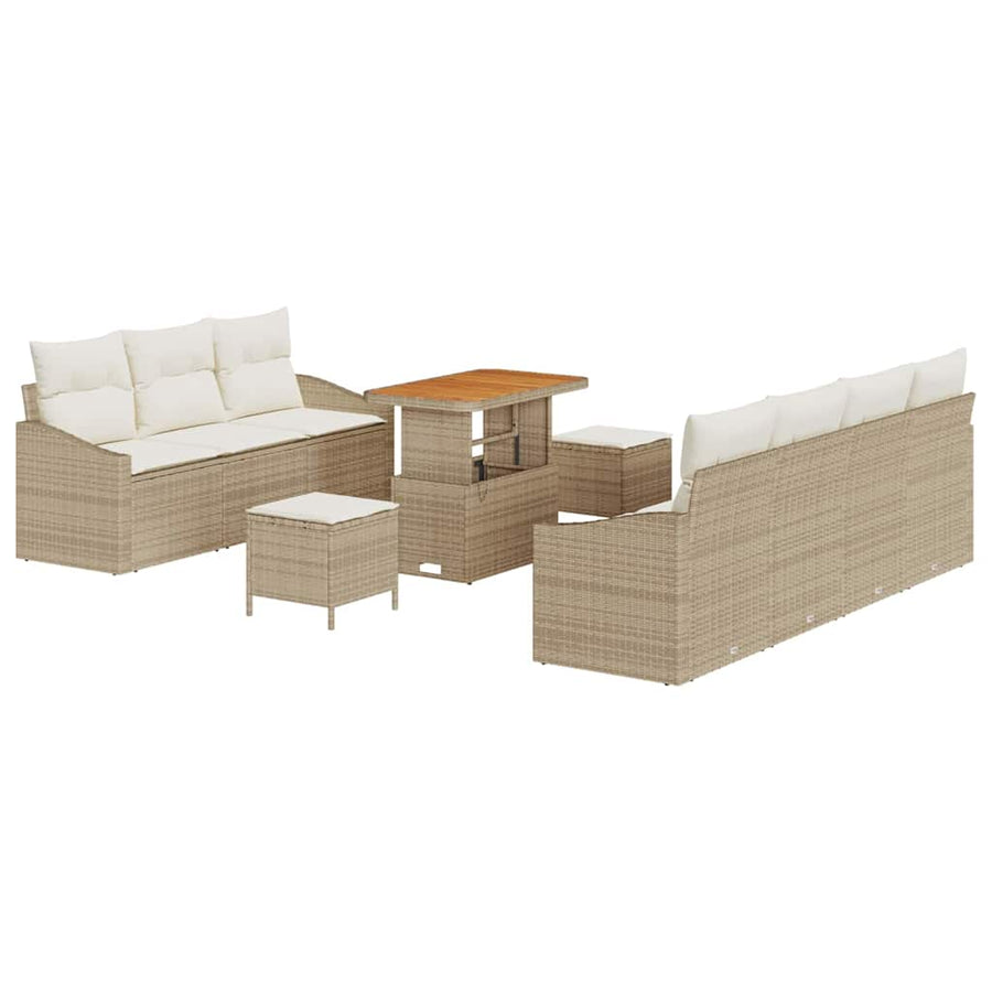 Tuin Sofa Set met kussen met opslag 10 pcs Beige en Crème