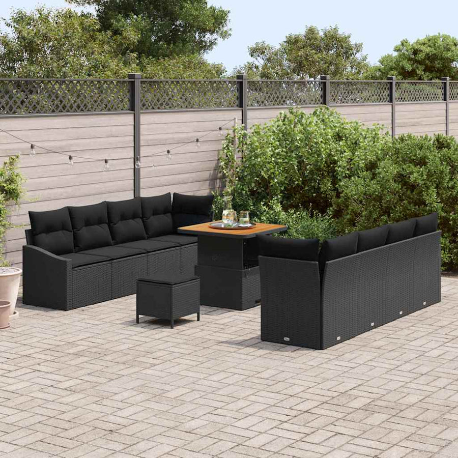 Tuin Sofa Set met kussen met opslag met kussen 11 pcs Zwart