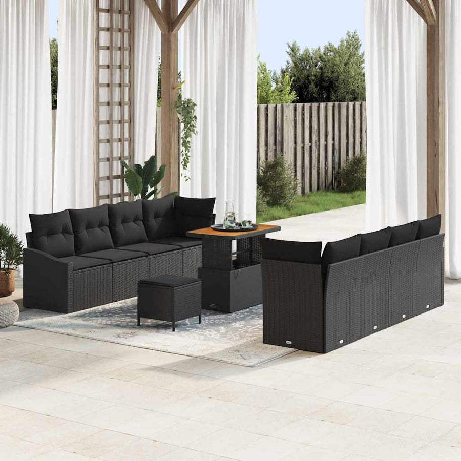 Tuin Sofa Set met kussen met opslag met kussen 11 pcs Zwart