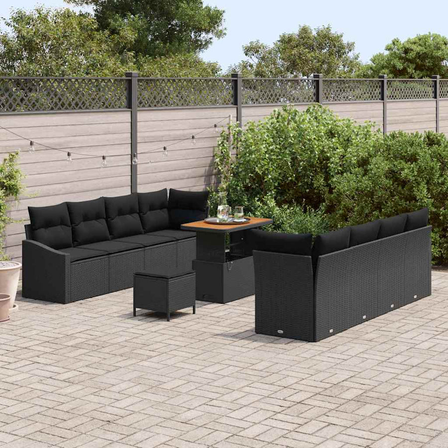 Tuin Sofa Set met kussen met opslag met kussen 11 pcs Zwart