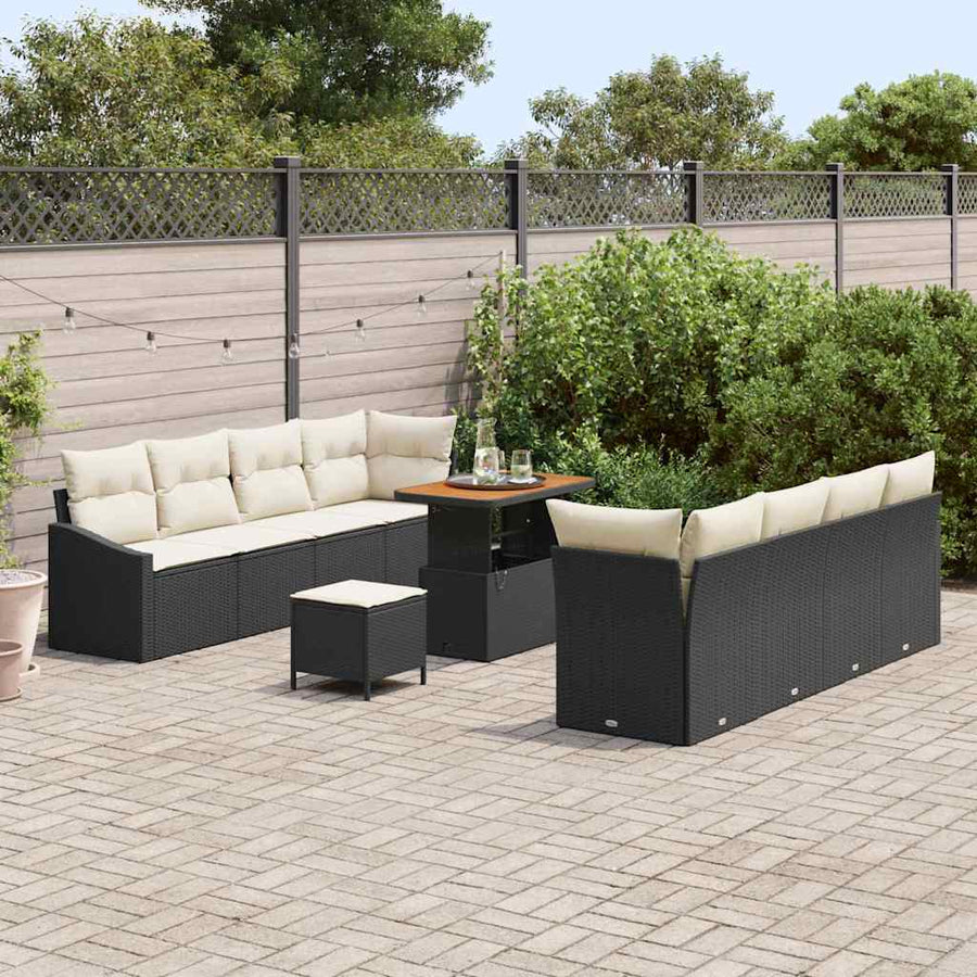 Tuin Sofa Set met kussen met opslag 11 pcs Zwart en Crème