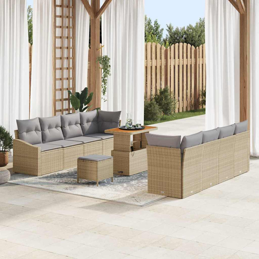 Tuin Sofa Set met kussen met opslag 11 pcs Beige en Licht Grijs
