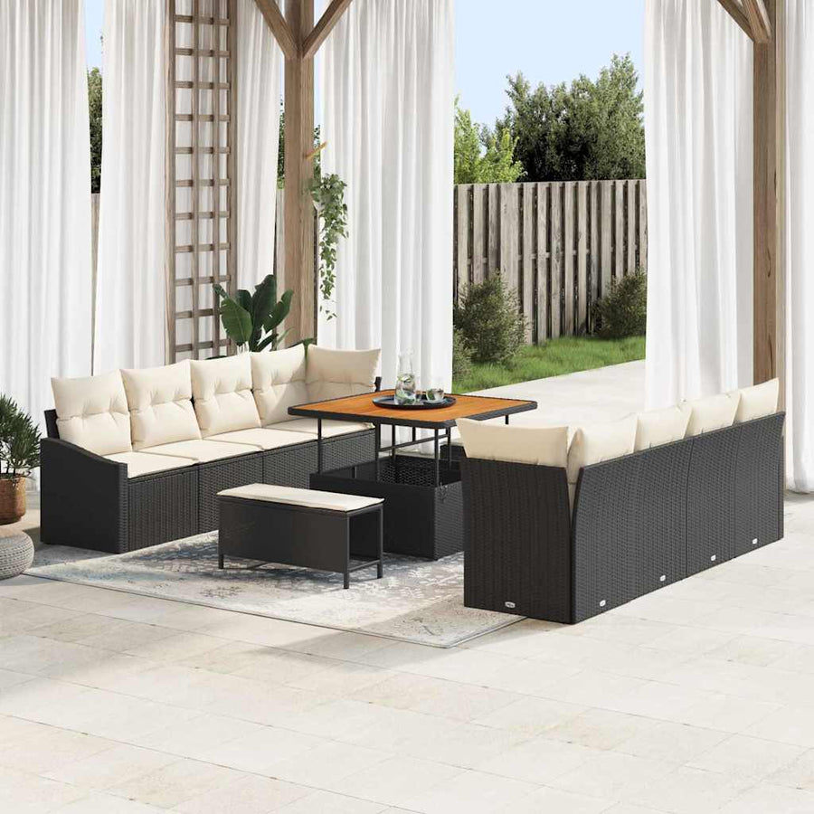 Tuin Sofa Set met kussen met opslag 11 pcs Zwart en Crème
