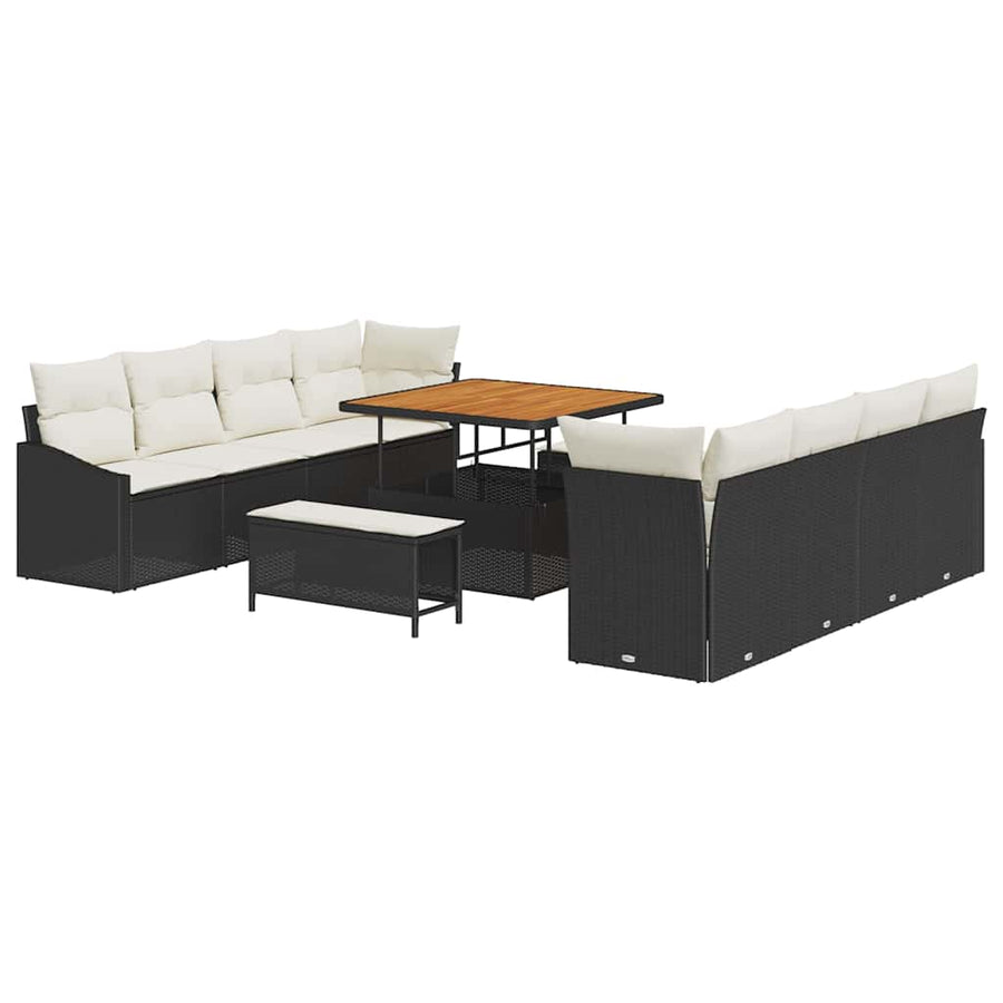 Tuin Sofa Set met kussen met opslag 11 pcs Zwart en Crème