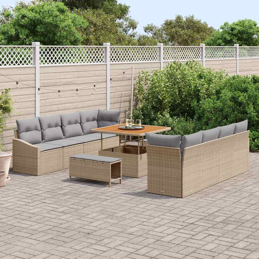 Tuin Sofa Set met kussen met opslag 11 pcs Beige en Licht Grijs