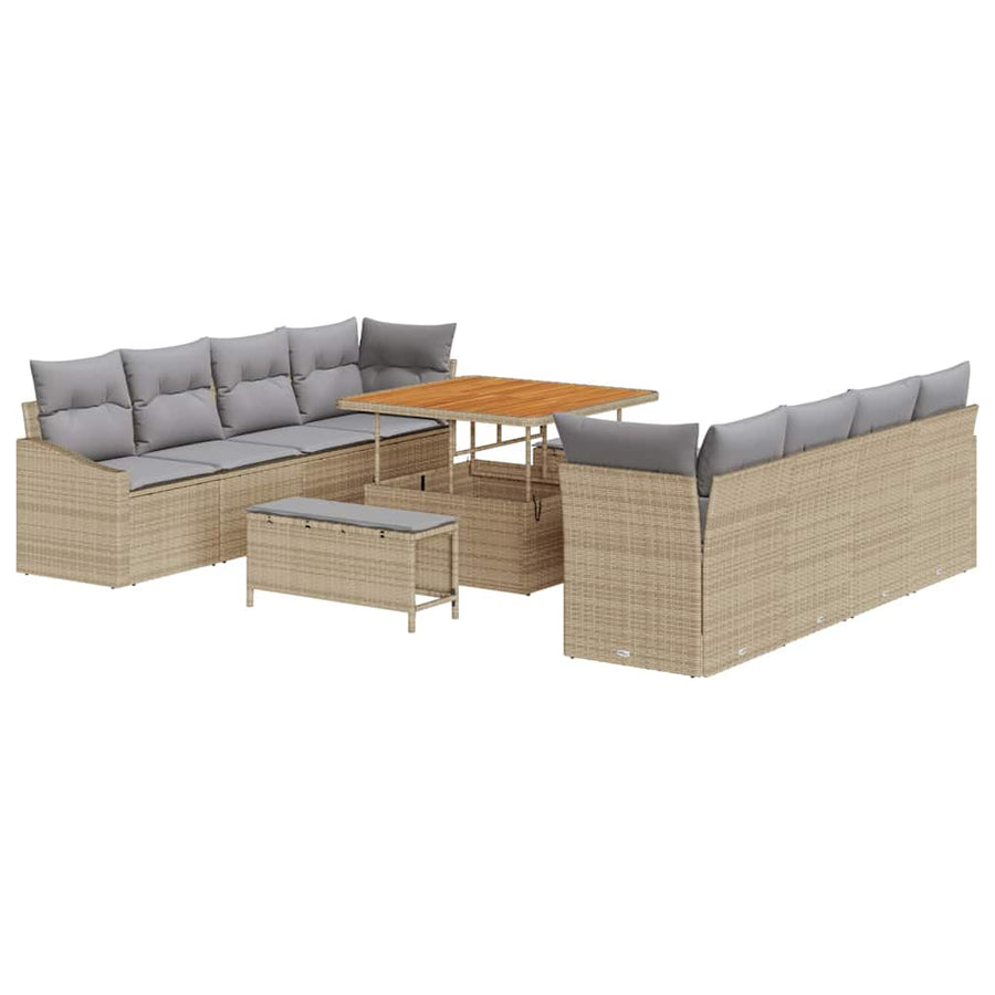 Tuin Sofa Set met kussen met opslag 11 pcs Beige en Licht Grijs