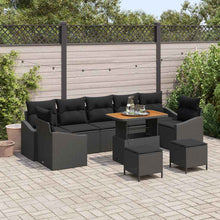 Tuinbankenset met kussen met opslag 10 pcs Zwart Poly riet