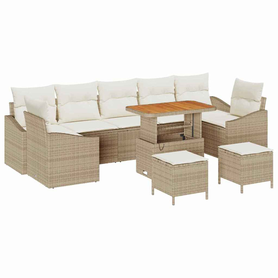 Tuinbankenset met kussen met opslag 10 pcs Beige Poly riet