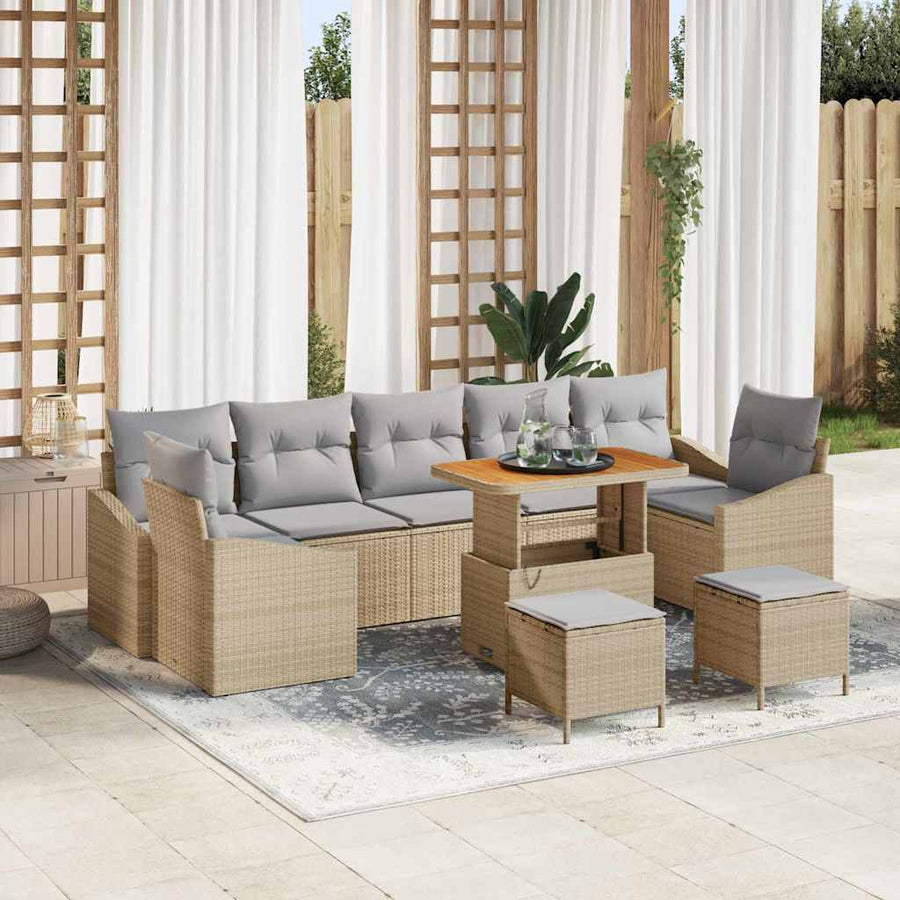 Tuinbankenset met kussen met opslag 10 pcs Beige Poly riet