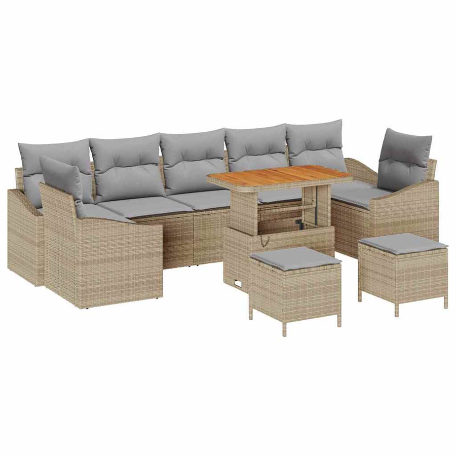 Tuinbankenset met kussen met opslag 10 pcs Beige Poly riet