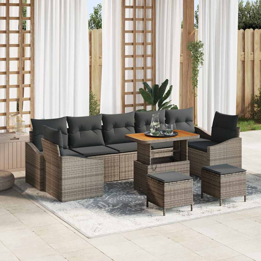 Tuinbankenset met kussen met opslag 10 pcs Grijs Poly riet
