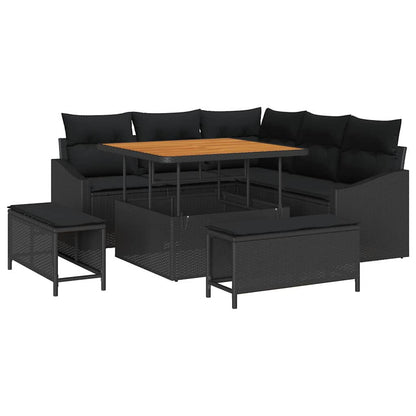 Tuinbankenset met kussen met opslag 8 pcs Zwart Poly riet