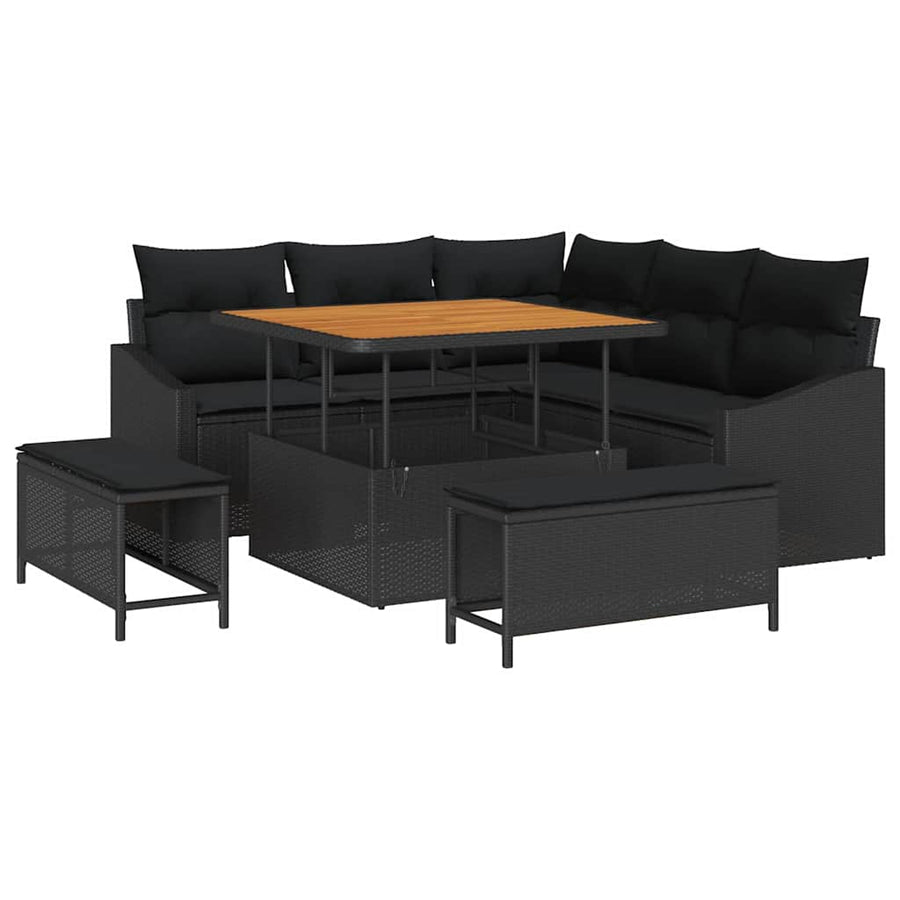 Tuinbankenset met kussen met opslag 8 pcs Zwart Poly riet