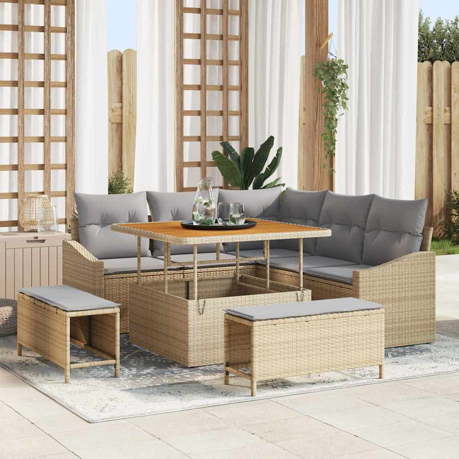 Tuin Sofa Set met kussen met opslag 8 pcs Beige en Licht Grijs