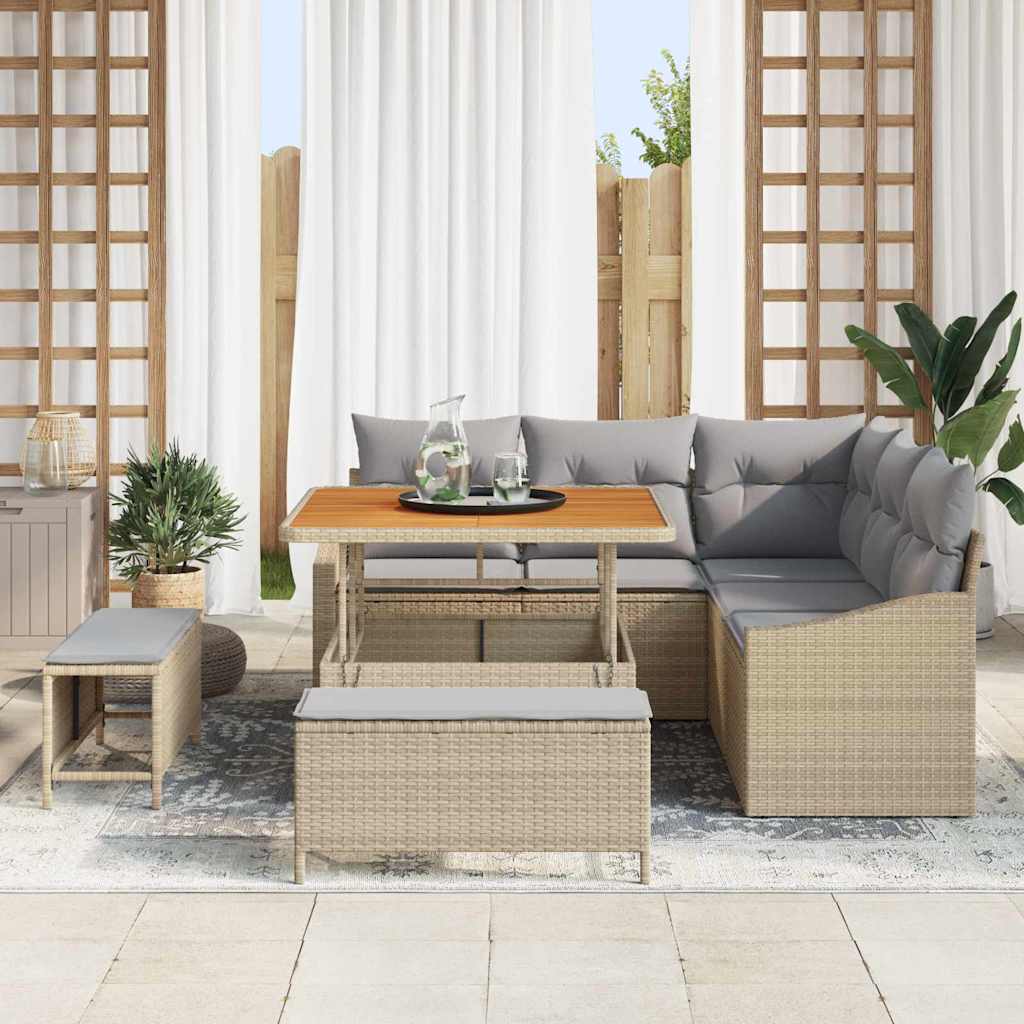 Tuin Sofa Set met kussen met opslag 8 pcs Beige en Licht Grijs