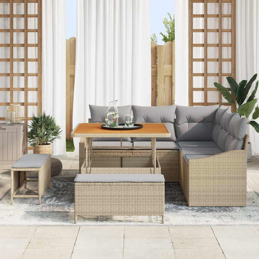 Tuin Sofa Set met kussen met opslag 8 pcs Beige en Licht Grijs