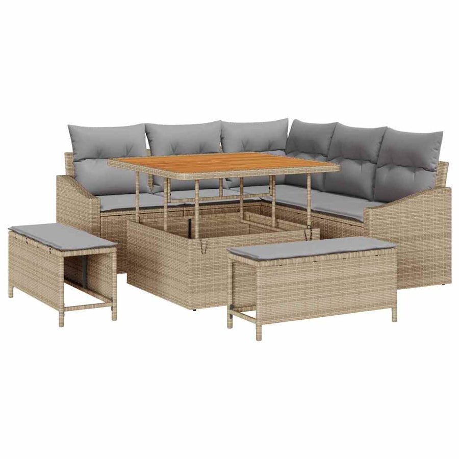 Tuin Sofa Set met kussen met opslag 8 pcs Beige en Licht Grijs