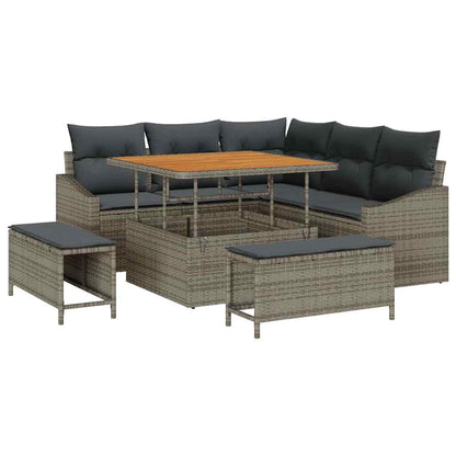 Tuinbankenset met kussen met opslag 8 pcs Grijs Poly riet