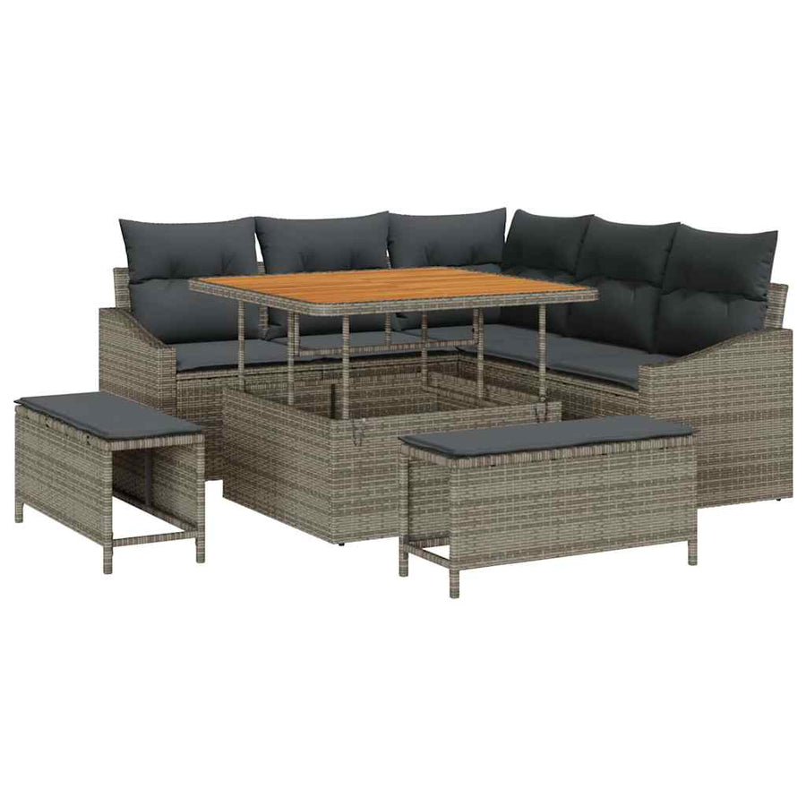 Tuinbankenset met kussen met opslag 8 pcs Grijs Poly riet