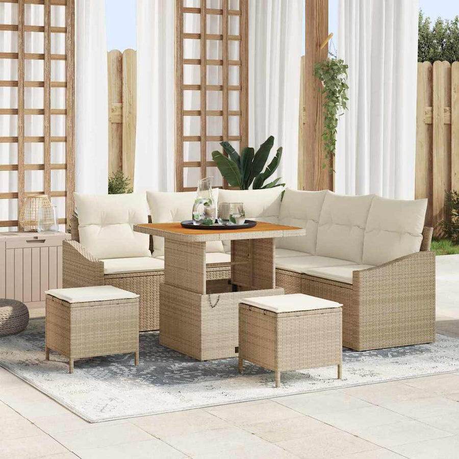 Tuinbankenset met kussen met opslag 8 pcs Beige Poly riet