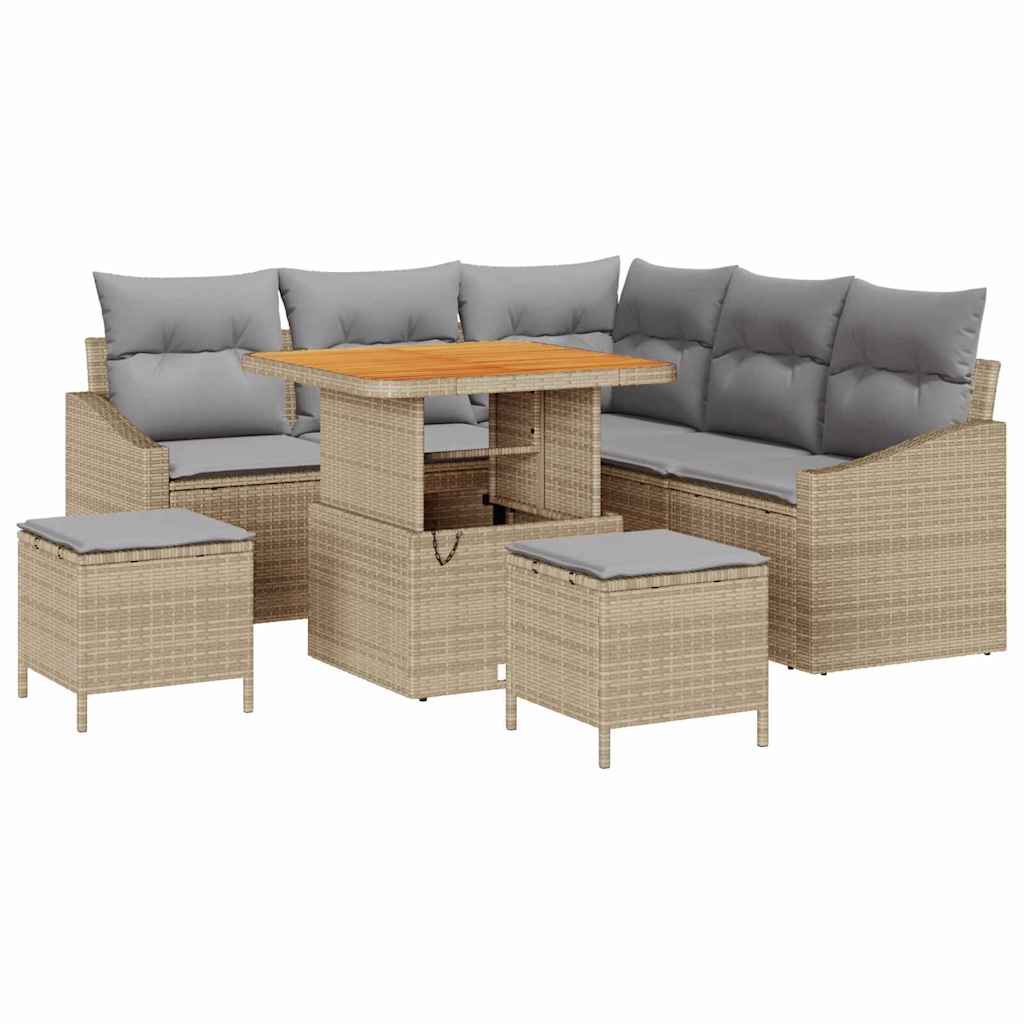 Tuin Sofa Set met kussen met opslag 8 pcs Beige en Licht Grijs