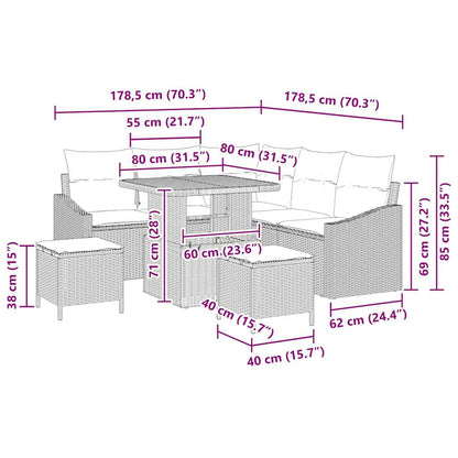 Tuin Sofa Set met kussen met opslag 8 pcs Beige en Licht Grijs