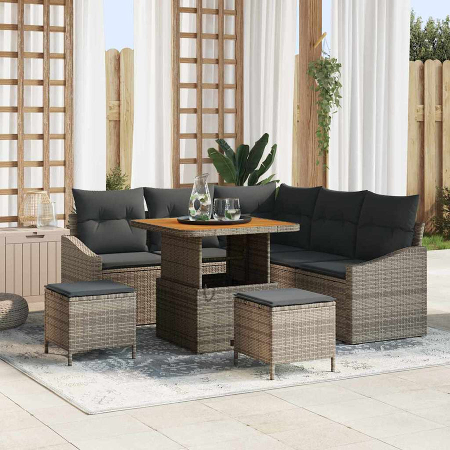 Tuinbankenset met kussen met opslag 8 pcs Grijs Poly riet