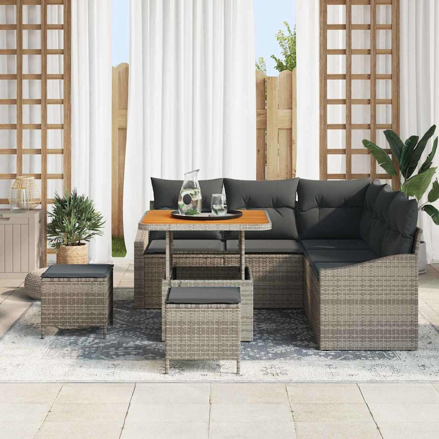Tuinbankenset met kussen met opslag 8 pcs Grijs Poly riet