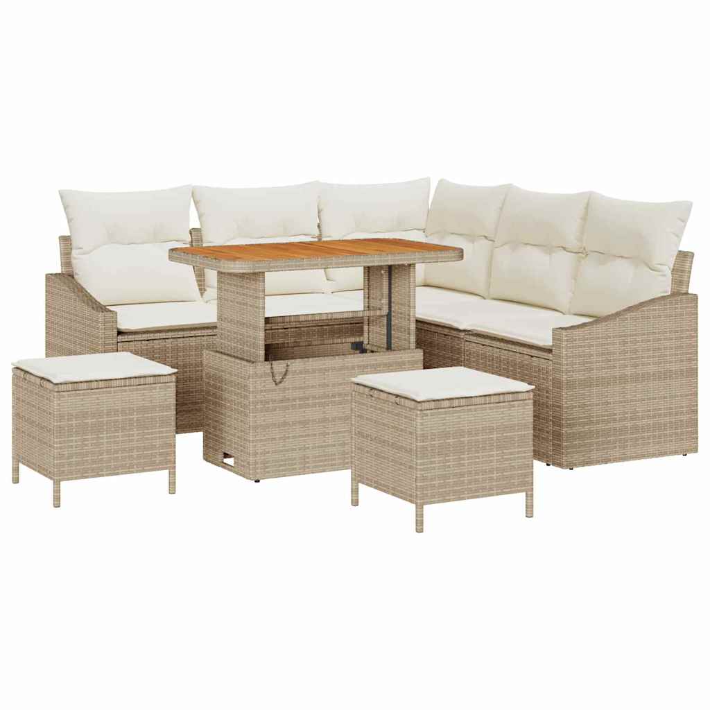 Tuinbankenset met kussen met opslag 8 pcs Beige Poly riet