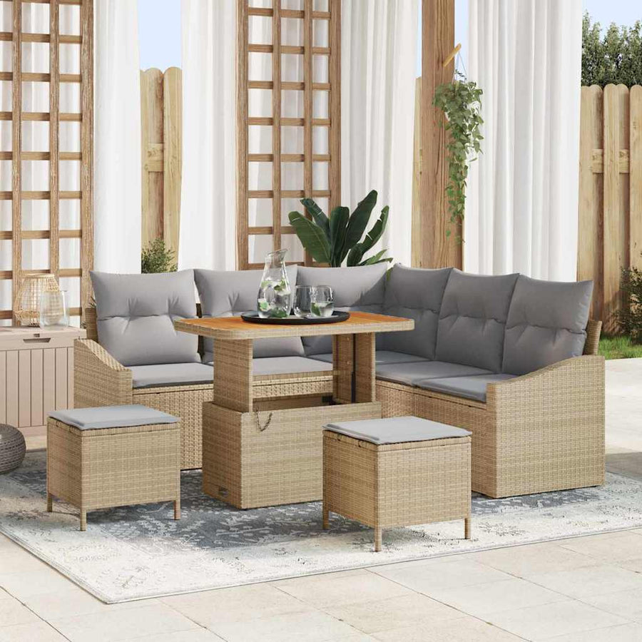 Tuin Sofa Set met kussen met opslag 8 pcs Beige en Licht Grijs
