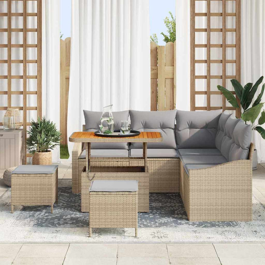 Tuin Sofa Set met kussen met opslag 8 pcs Beige en Licht Grijs