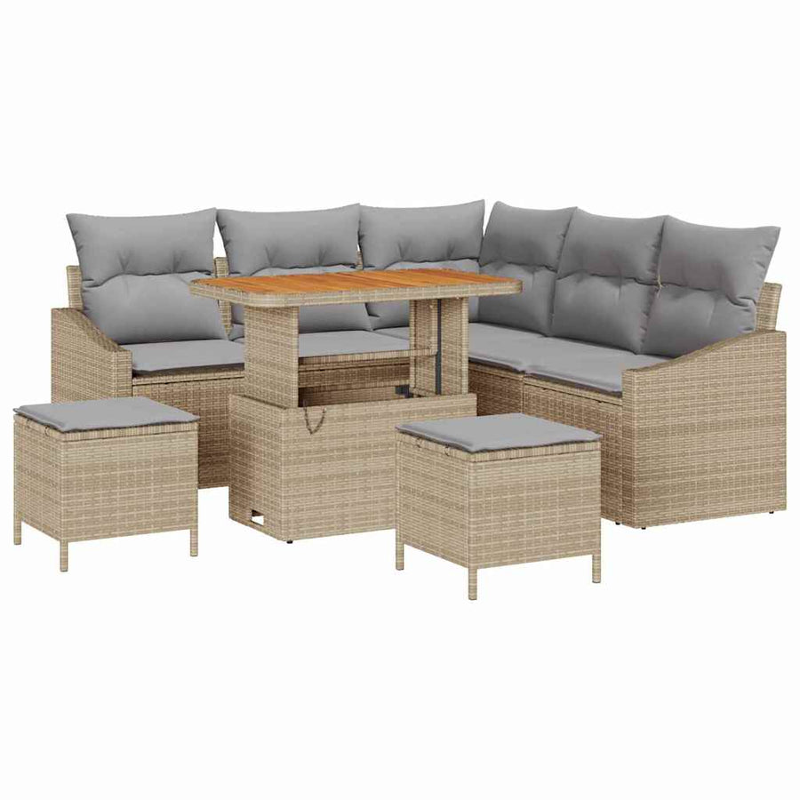 Tuin Sofa Set met kussen met opslag 8 pcs Beige en Licht Grijs