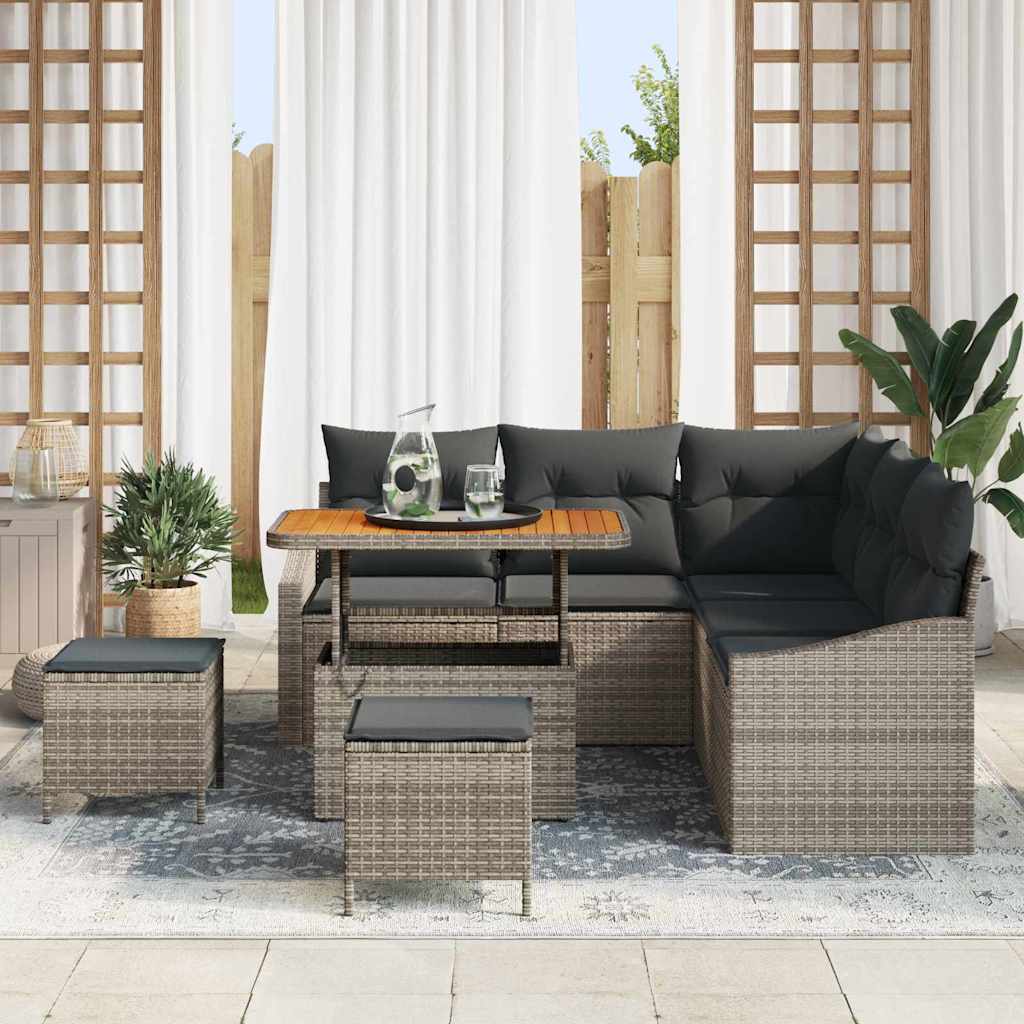 Tuinbankenset met kussen met opslag 8 pcs Grijs Poly riet