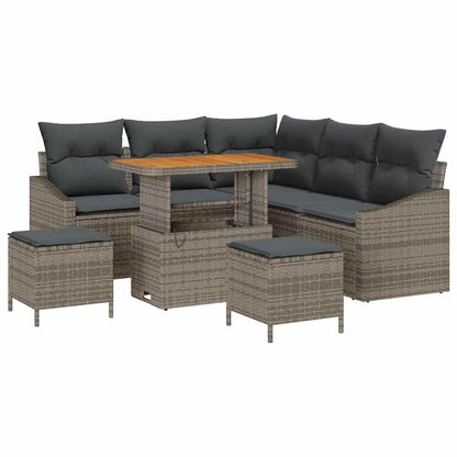 Tuinbankenset met kussen met opslag 8 pcs Grijs Poly riet