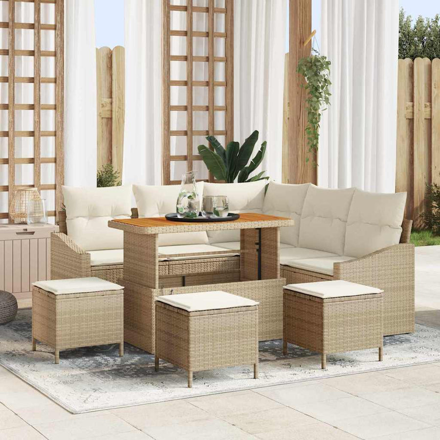 Tuinbankenset met kussen met opslag 9 pcs Beige Poly riet